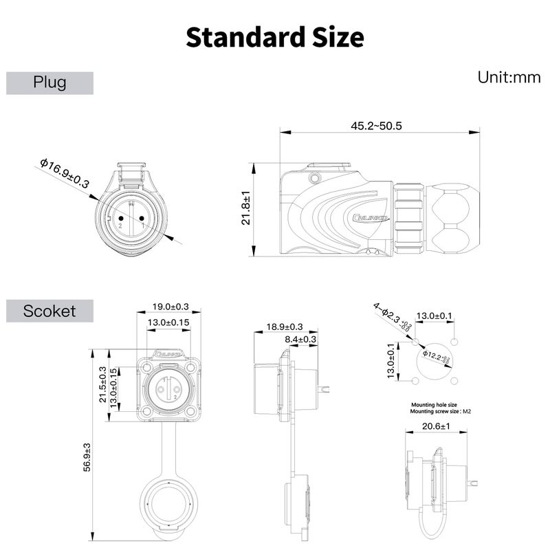 CNLINKO LP12 2-Pin Metal Shell Waterproof Circular Connector M12 Quick-Connect Flange Panel for Industrial Applications and Outdoor Use (2-Pin) - Image 5